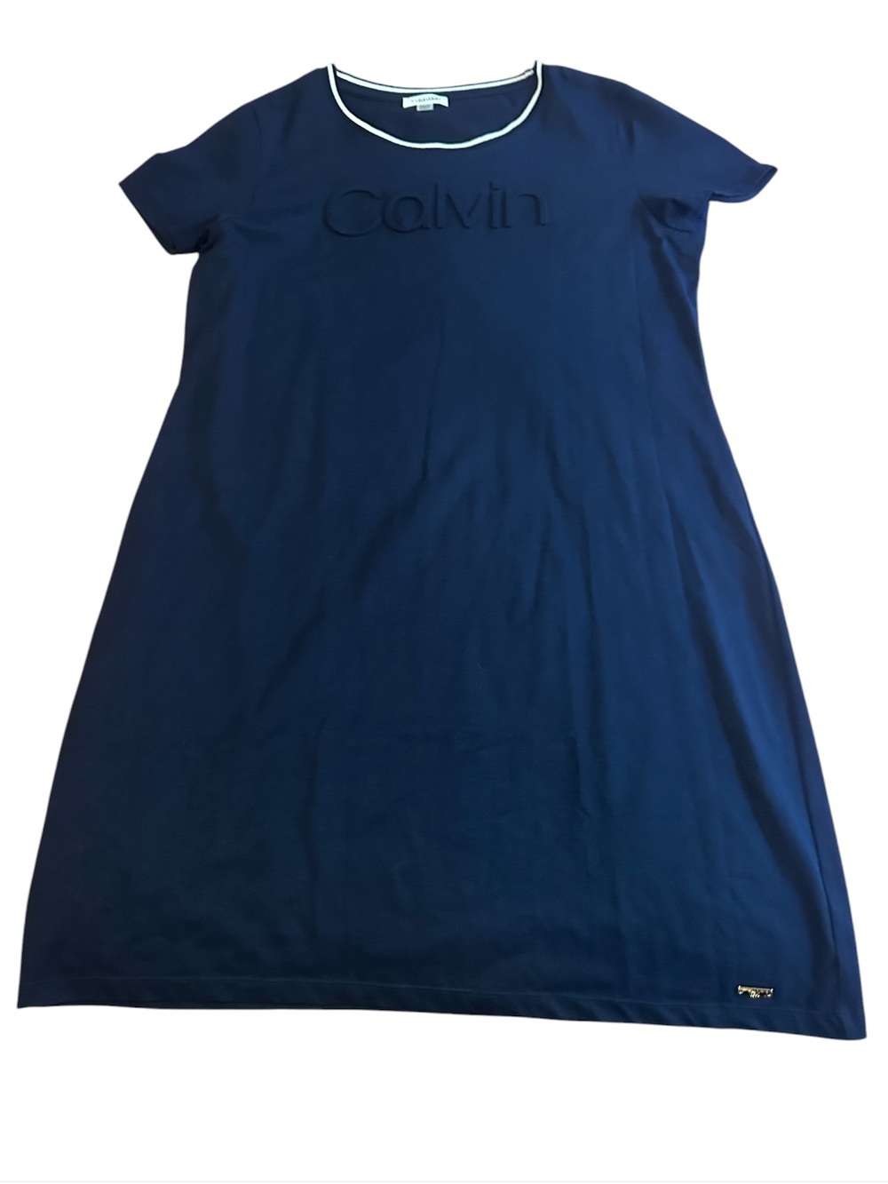 Calvin Klein Womens  Navy Blue Tee Shirt Dress Debossed Logo Size XL